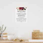 Marsala Boho Floral Unplugged Wedding CeremonySign Poster (Keuken)