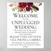 Marsala Boho Floral Unplugged Wedding CeremonySign Poster (Voorkant)
