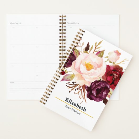 Marsala Boho Gold Boeket Jaarlijks Maandelijks Wek Planner (Display)