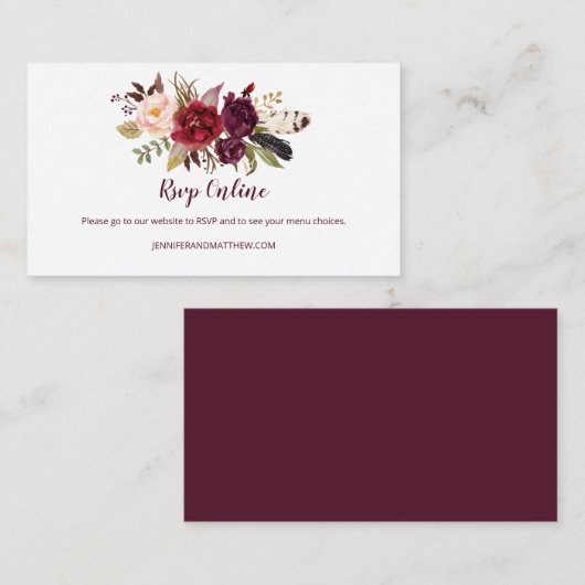 Marsala Boho Veren Bloemstuk RSVP Online | Informatiekaartje (Voorkant / Achterkant)