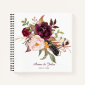 Marsala Boho Waterverf Floral Wedding Gastenboek Notitieboek (Voorkant)
