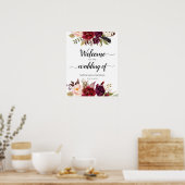 Marsala Boho Waterverf Floral Wedding Sign Poster (Keuken)