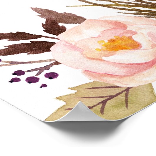 Marsala Boho Waterverf Floral Wedding Sign Poster (Hoek)