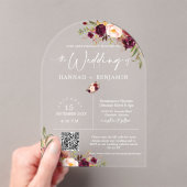 Marsala Boho Wedding Modern Minimale QR-code Acryl Uitnodigingen (Insitu (Draagbaar))