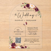 Marsala Boho Wedding Modern Minimale QR-code Acryl Uitnodigingen (Voorkant)
