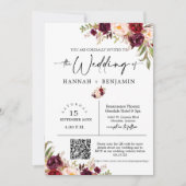 Marsala Boho Wedding Modern Minimum QR Code Foto Kaart (Voorkant)