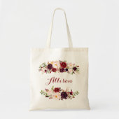 Marsala bordeaux bloem bruidsmeisje gepersonalisee tote bag (Voorkant)