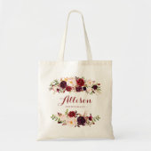 Marsala bordeaux bloem bruidsmeisje gepersonalisee tote bag (Voorkant)