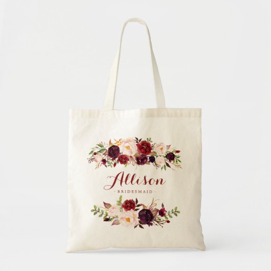 Marsala bordeaux bloem bruidsmeisje gepersonalisee tote bag (Voorkant)