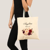 Marsala bordeaux bloem bruidsmeisje gepersonalisee tote bag (Voorkant (product))