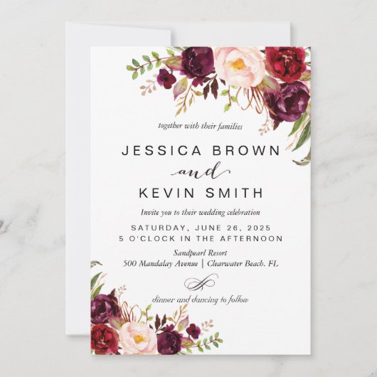 Marsala bordeaux bloem kaart (Voorkant)