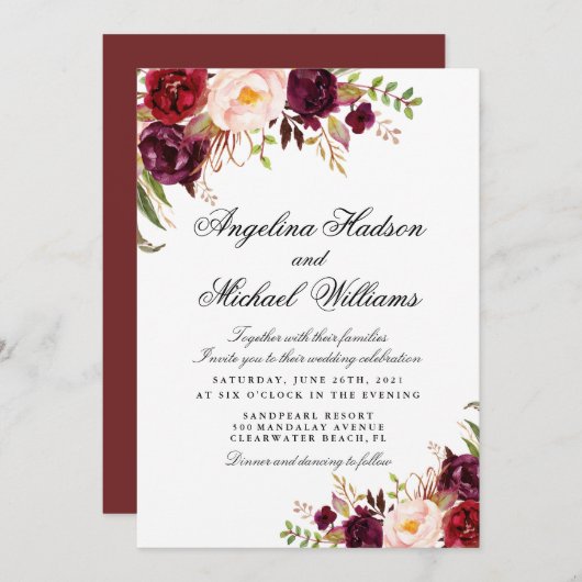 Marsala bordeaux bloem kaart (Voorkant / Achterkant)