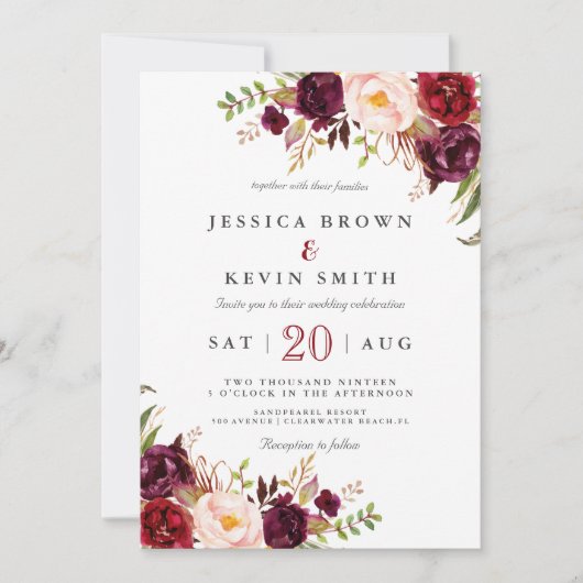 Marsala bordeaux bloem kaart (Voorkant)