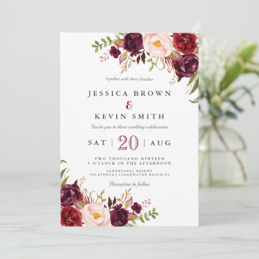 Marsala bordeaux bloem kaart (Staand voorkant)