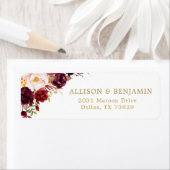 Marsala bordeaux bloemen retouradreslabel etiket (Insitu)