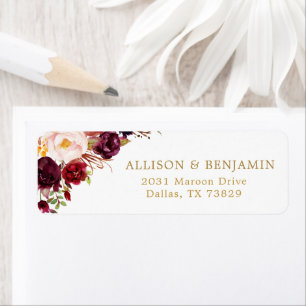 Marsala bordeaux bloemen retouradreslabel etiket