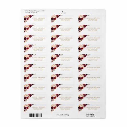 Marsala bordeaux bloemen retouradreslabel etiket (Full Sheet)
