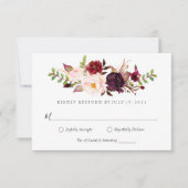 Marsala bordeaux bloemige Huwelijks RSVP Kaart (Voorkant)