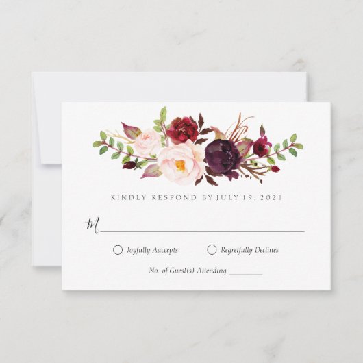 Marsala bordeaux bloemige trouw RSVP Kaart (Voorkant)