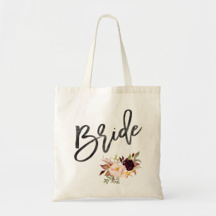 Marsala bordeaux bloemrijke bruid tote bag