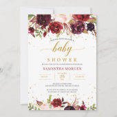 Marsala bordeaux blos roze bloemenbaby shower kaart (Voorkant)