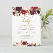 Marsala bordeaux blos roze bloemenbaby shower kaart (Staand voorkant)