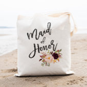 Marsala bordeauxrode bloemenkleed bruidsmeisje tote bag