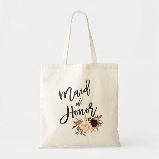 Marsala bordeauxrode bloemenkleed bruidsmeisje tote bag (Voorkant)