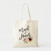 Marsala bordeauxrode bloemrijke bruidsmeisje tote bag (Voorkant)