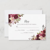 Marsala bordeauxrood bloemend wedding RSVP (Voorkant)