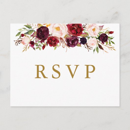 Marsala Bourgogne Bloemen Bruiloft RSVP Briefkaart (Voorkant)