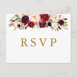 Marsala Bourgogne Bloemen Bruiloft RSVP Briefkaart