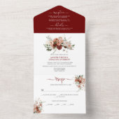 Marsala, Bourgogne, Blush, Green Autumn Floral All In One Uitnodiging (Binnen)