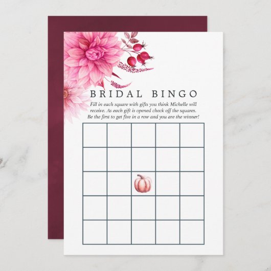 Marsala - Bourgogne en Blush Autumn Bridal Bingo Advieskaart (Voorkant / Achterkant)