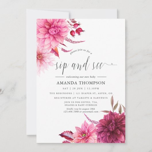 Marsala - Bourgogne en Blush Floral Sip en Zie Kaart (Voorkant)