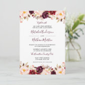 Marsala Bourgogne Rode Waterverf Bloemenbruiloft Kaart (Staand voorkant)