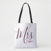 Marsala Bourgogne Script White Personalised Mrs. Tote Bag (Voorkant)