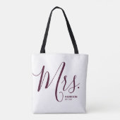 Marsala Bourgogne Script White Personalised Mrs. Tote Bag (Achterkant)