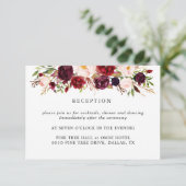 Marsala Bourgondië Bloemen Huwelijksreceptiekaart RSVP Kaartje (Staand voorkant)