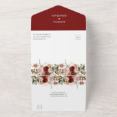 Marsala, Bourgondië, Blush, Groene Herfst Bloemig All In One Uitnodiging (Buitenkant)