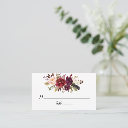 Marsala Bourgondië Boho Rozen Platte plaats kaarte Plaatskaartje (Staand voorkant)