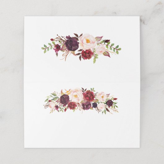 Marsala Bourgondië Floral bruiloft gevouwen plaats Plaatskaartje (Buitenkant ongevouwen)