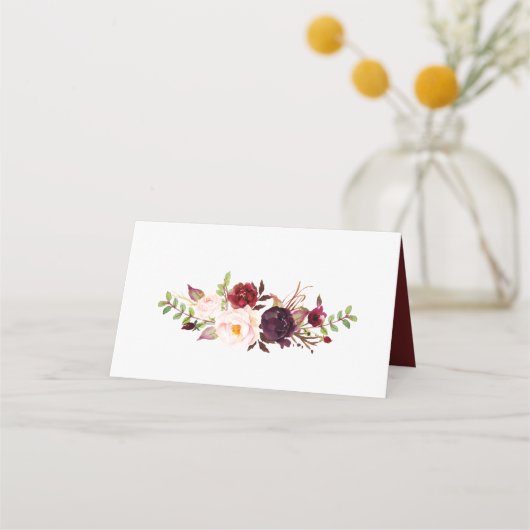 Marsala Bourgondië Floral bruiloft gevouwen plaats Plaatskaartje (Achterkant)