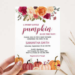 Marsala Bourgondië Floral Pumpkin Baby shower Kaart