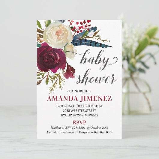 Marsala Bourgondië Herfst Baby shower Genderneutra Kaart (Staand voorkant)