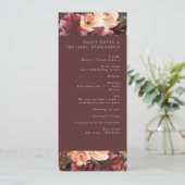 Marsala Bourgondië Perzik Aquarel Bloemen Programmakaart (Staand voorkant)