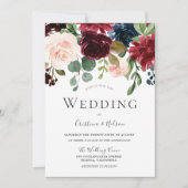 Marsala Bourgondië Rode Wijn Blush Bloemig Bruilof Kaart (Voorkant)