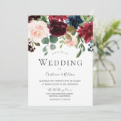Marsala Bourgondië Rode Wijn Blush Bloemig Bruilof Kaart (Staand voorkant)