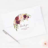 Marsala Bourgondië Rood Roze Bloemen Dank u Ronde Sticker (Envelop)