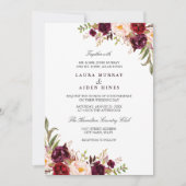 Marsala Bourgondië Waterverf Bloemenbruiloft Kaart (Voorkant)